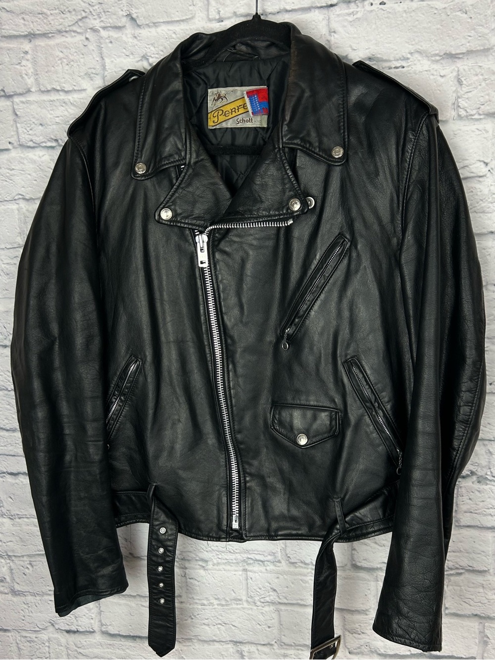 Vintage Schott Perfecto 46 Black Leather Motorcycle Jacket Made USA Biker